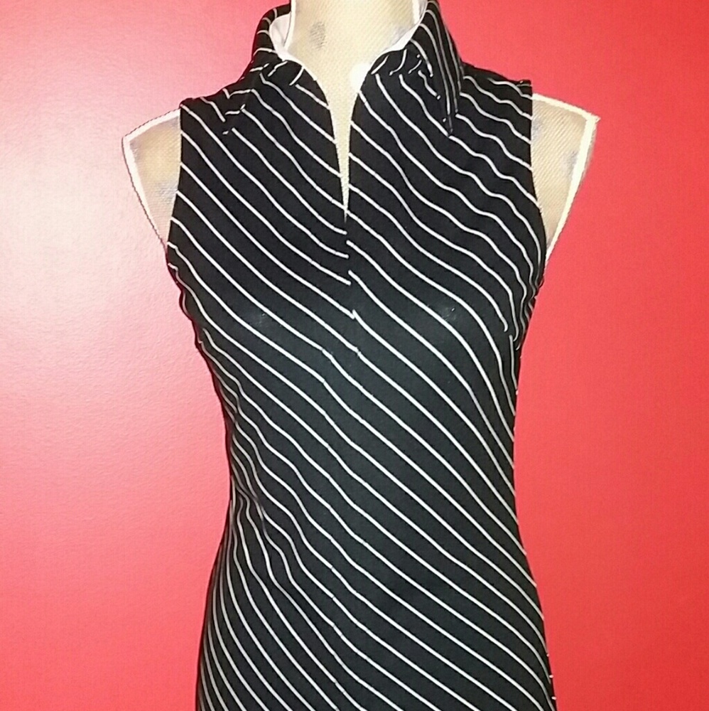 Express Striped Turnover Collar Pencil Dress EUC